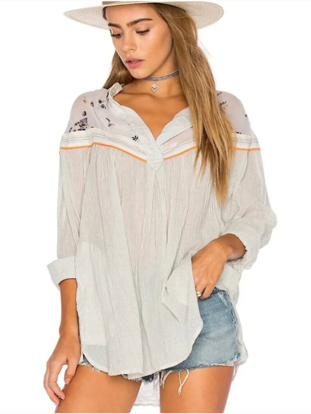 FREE PEOPLE Hearts and Colors Tunic Top Striped Loose Fit Gauzy